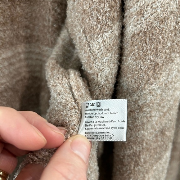 Barefoot Dreams Bamboo Chic Lite Tan Stripe Waterfall Open Cardigan Sweater Sz M - Picture 8 of 8
